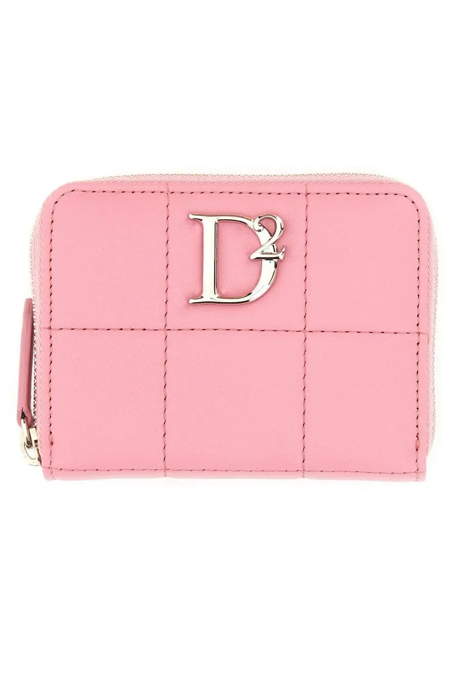 Pink quilted leather wallet with silver d logo clasp by dsquared2 for women