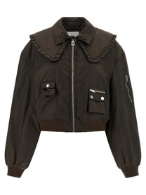 Ganni Duchesse Nylon Bomber Jacket Brown