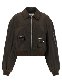 Ganni Duchesse Nylon Bomber Jacket Brown