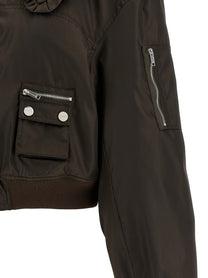 Ganni Duchesse Nylon Bomber Jacket Brown
