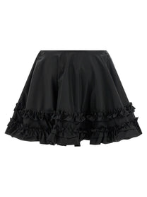 Ganni Duchesse Nylon Mini Frill Skirt Black