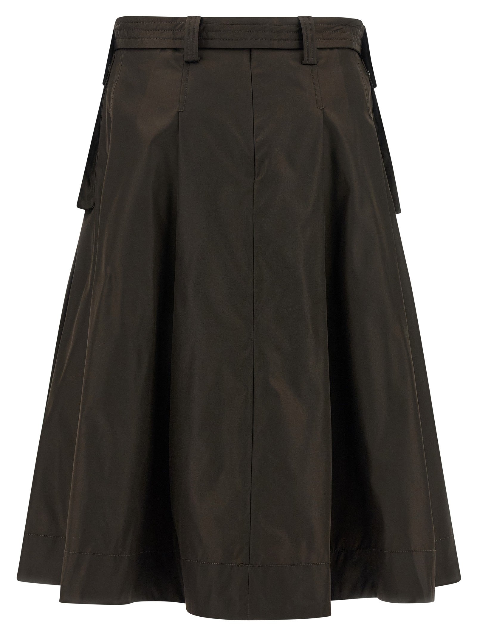 Ganni Duchesse Nylon Pleated Skirt Brown