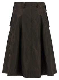 Ganni Duchesse Nylon Pleated Skirt Brown