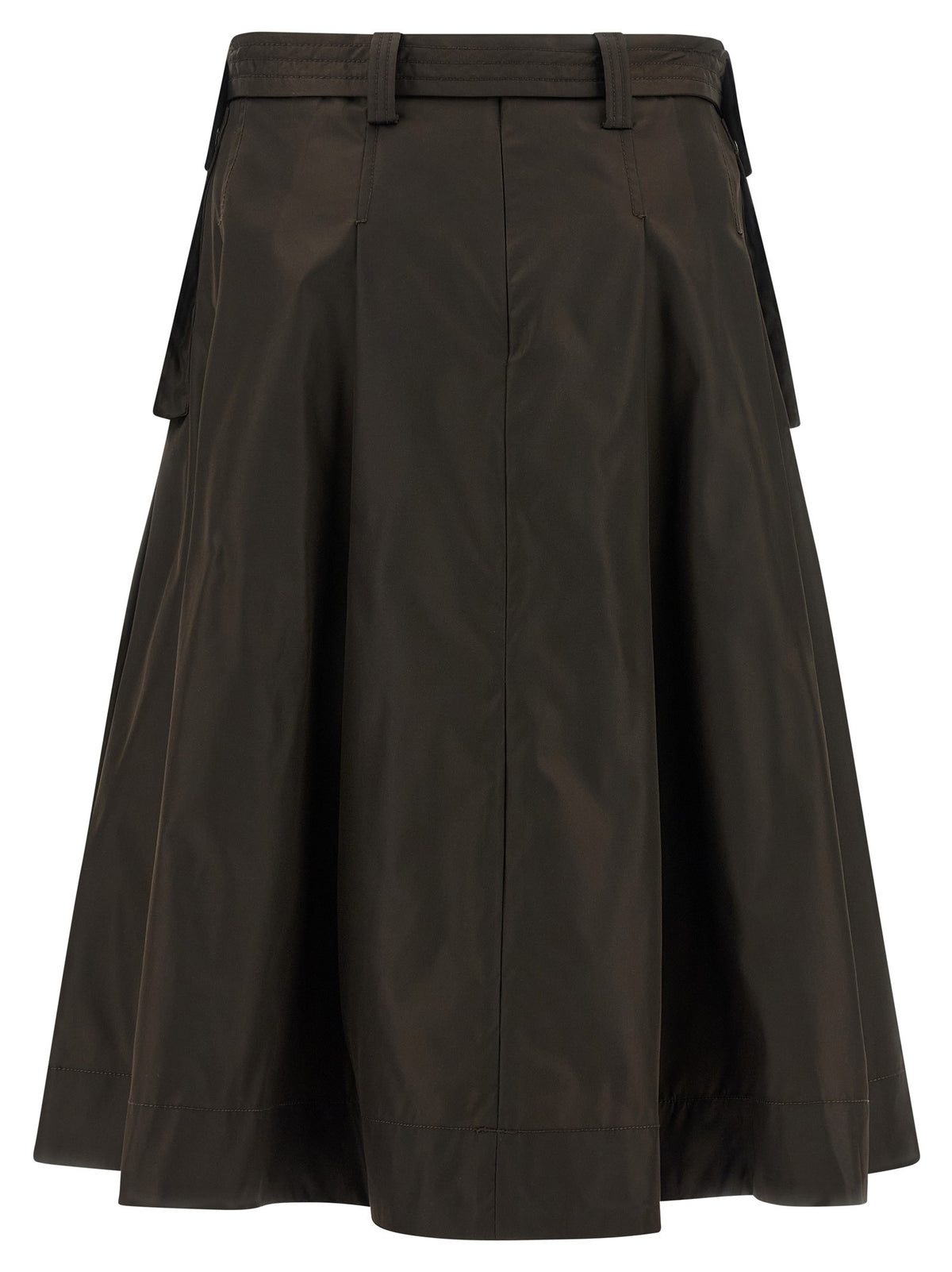 Ganni Duchesse Nylon Pleated Skirt Brown, view 2