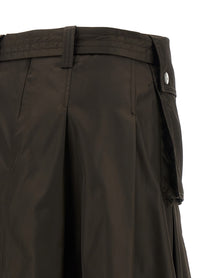 Ganni Duchesse Nylon Pleated Skirt Brown