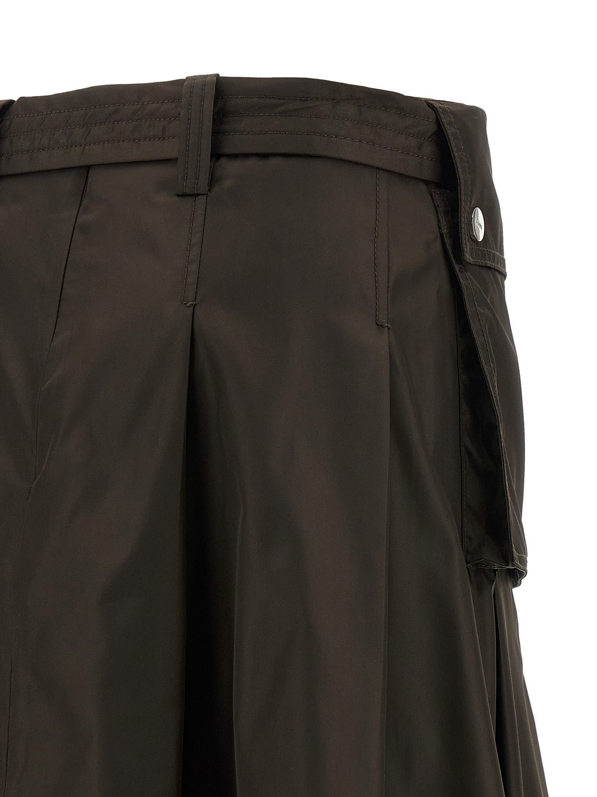 Ganni Duchesse Nylon Pleated Skirt Brown, view 4