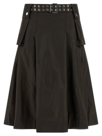 Ganni Duchesse Nylon Pleated Skirt Brown