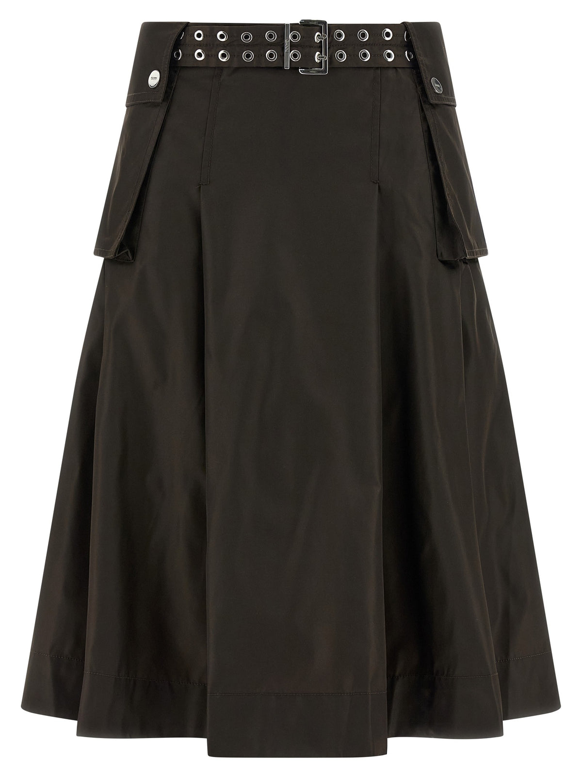 Ganni Duchesse Nylon Pleated Skirt Brown