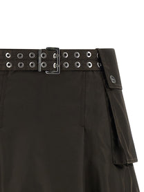 Ganni Duchesse Nylon Pleated Skirt Brown