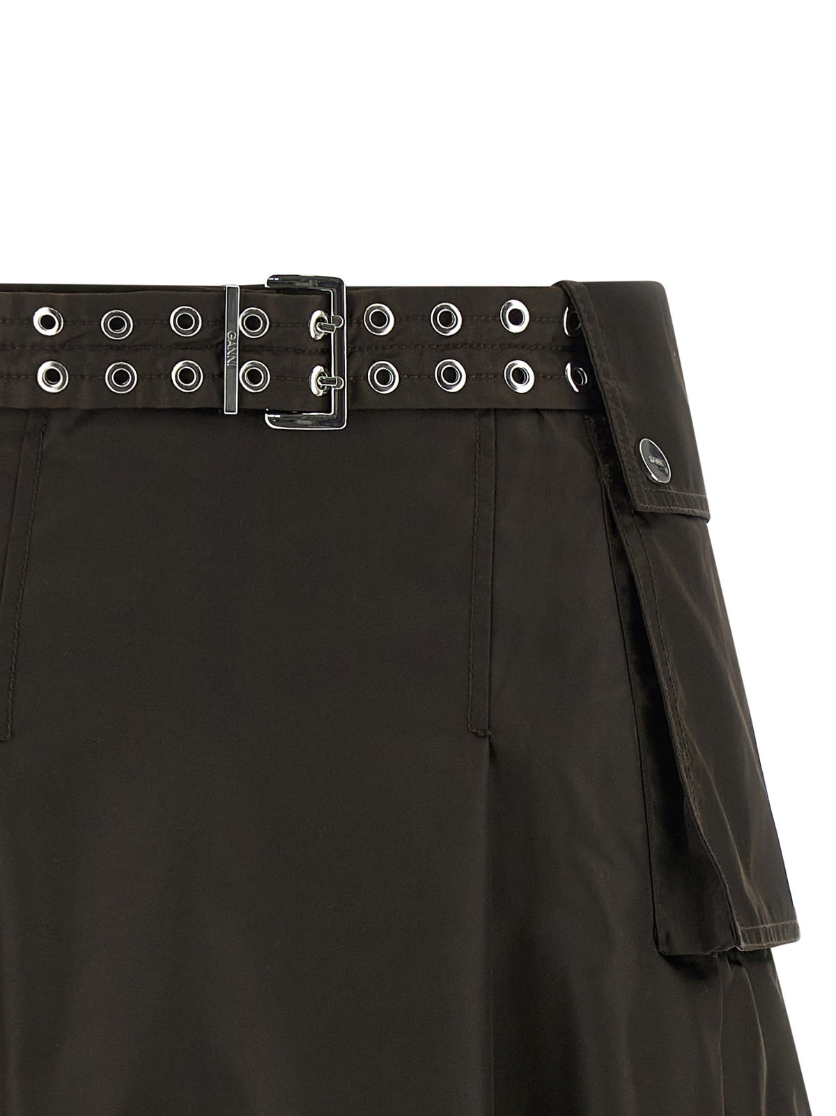 Ganni Duchesse Nylon Pleated Skirt Brown, view 3