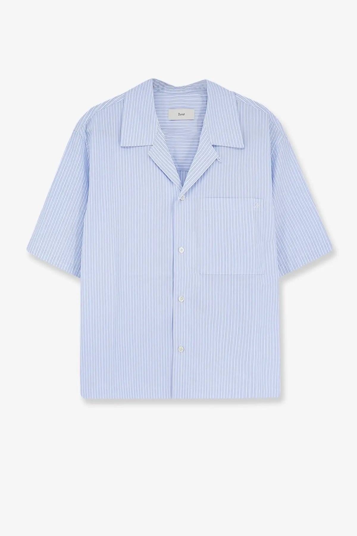 Dunst men’s cotton blend light blue and white striped short-sleeved button-up shirt with collar