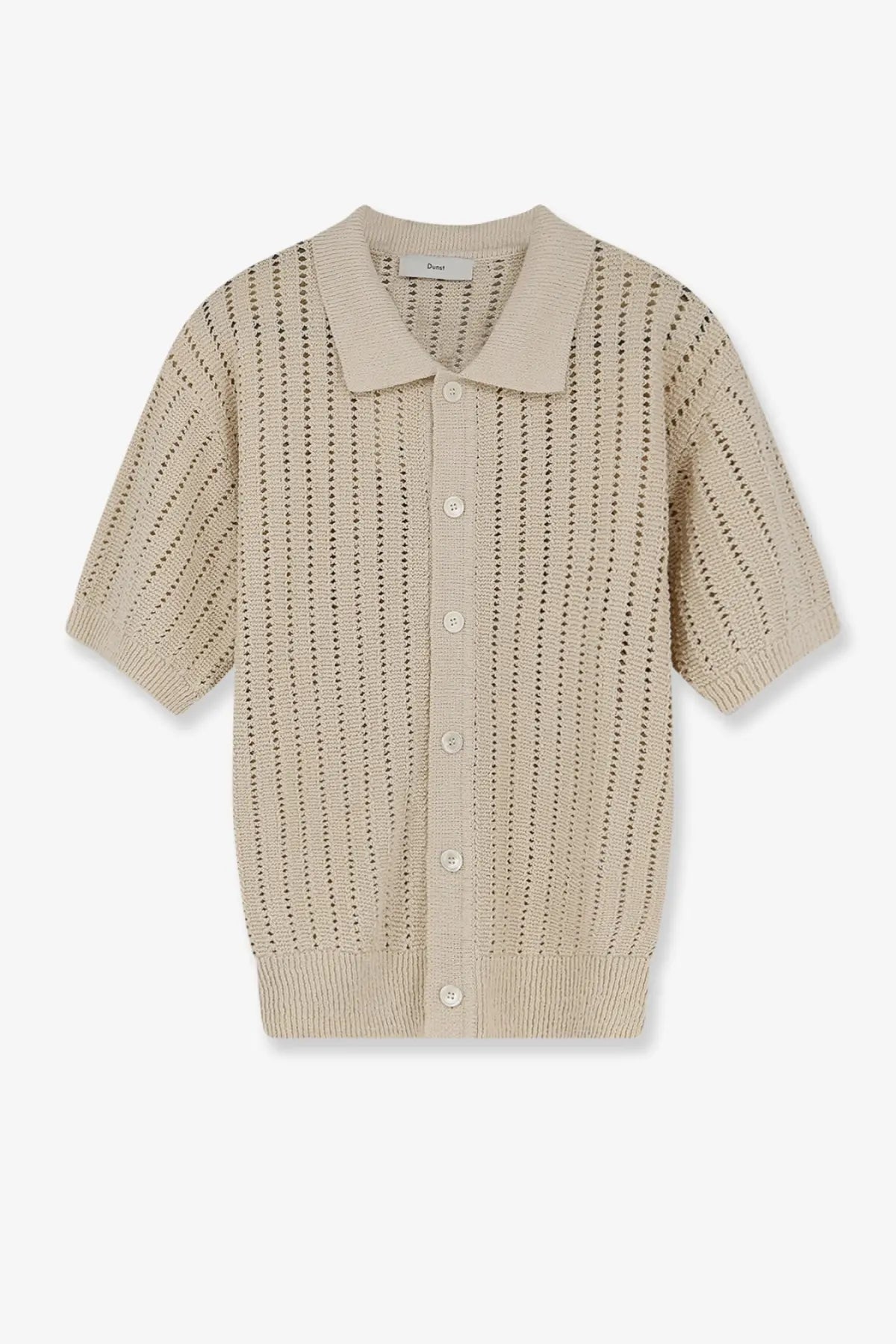 Beige knitted cotton cardigan with collar and button front design from dunst mens openwork collection white