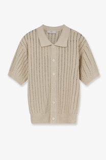 Beige knitted cotton cardigan with collar and button front design from dunst mens openwork collection white