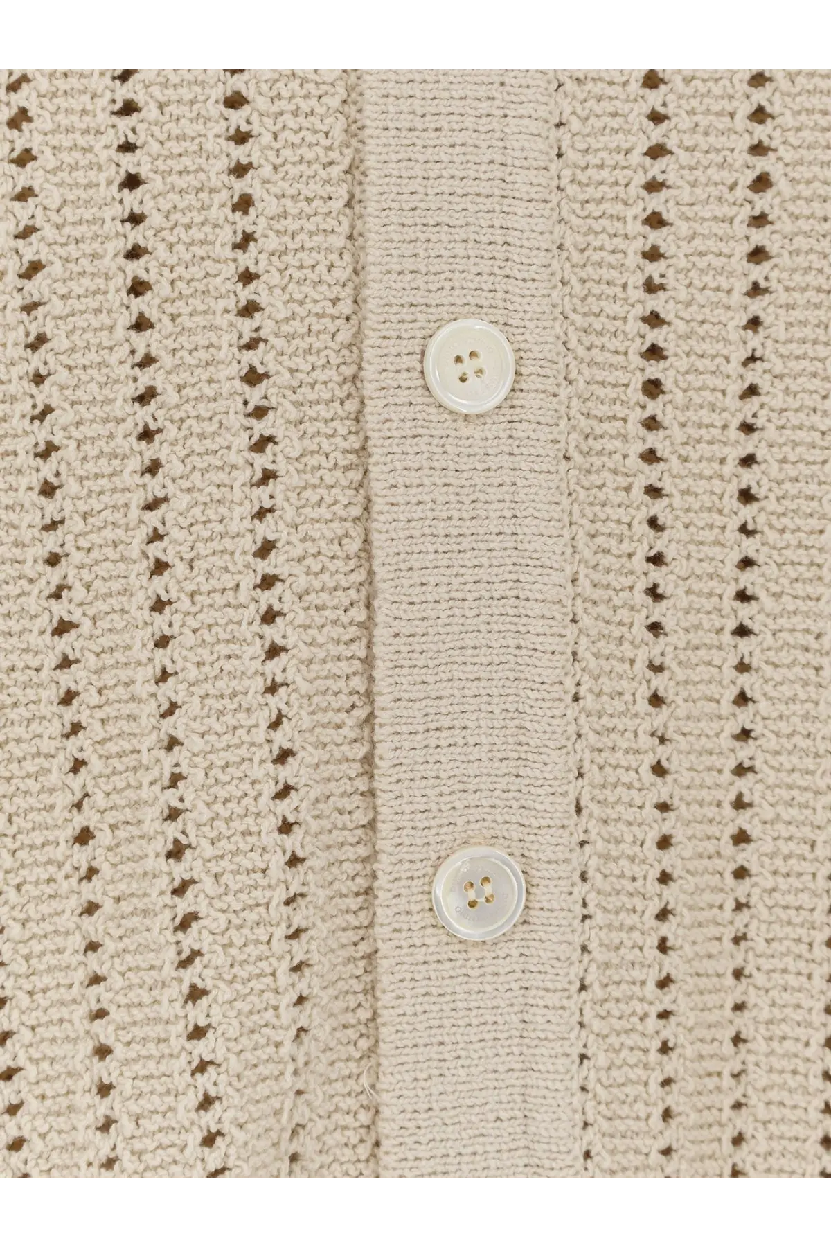DUNST men’s beige knitted openwork cotton cardigan with textured ribbed pattern and two white buttons