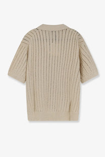 Beige dunst men’s openwork cotton cardigan with a textured pattern and short sleeves