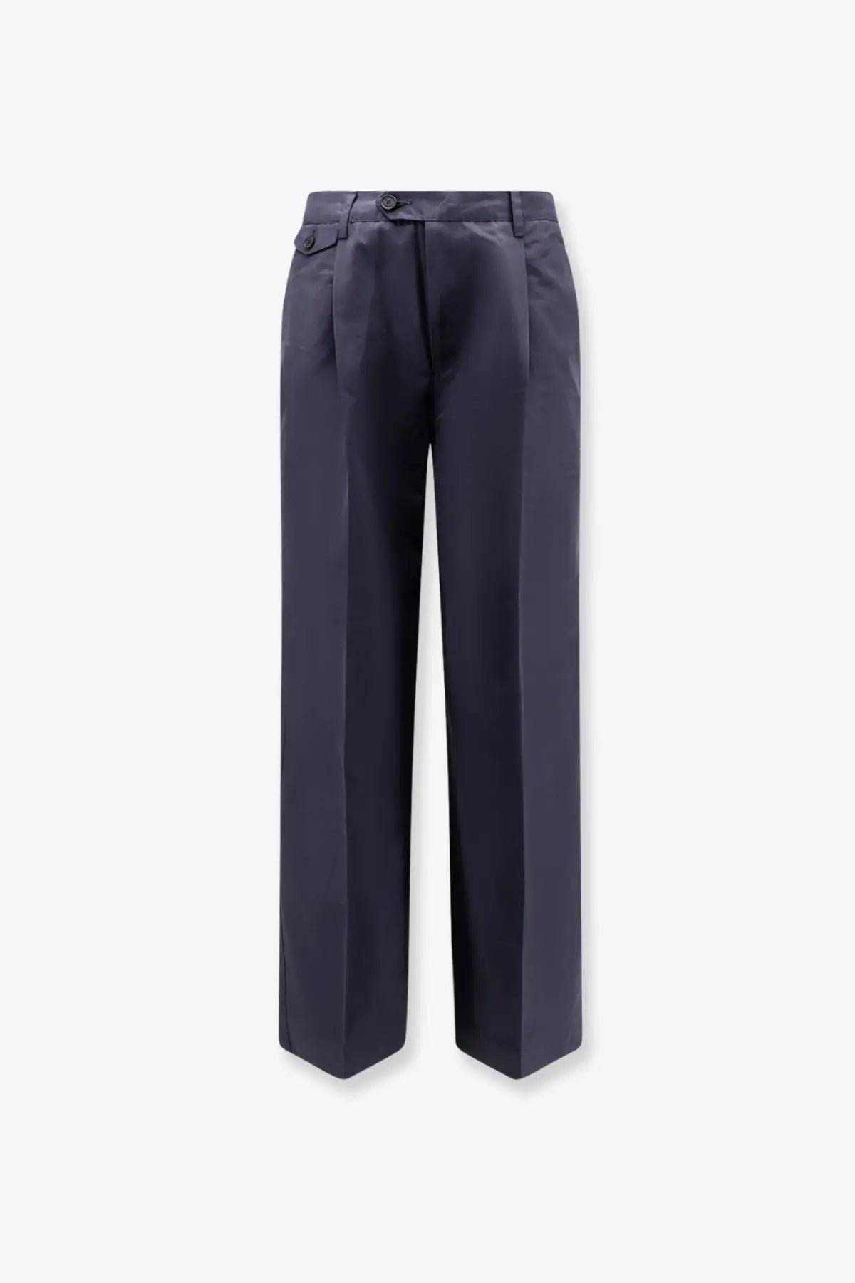 Navy blue dunst men’s pleated chino slacks with a sleek tailored fit and subtle waist pleats in wide-leg style