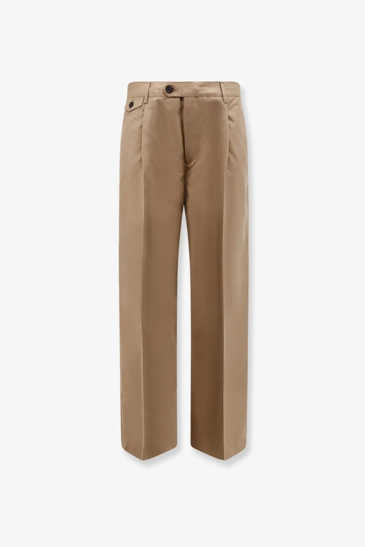 Dunst men’s brown pleated chino slacks trousers in beige wide-leg with a clean structured design and subtle waist pleats