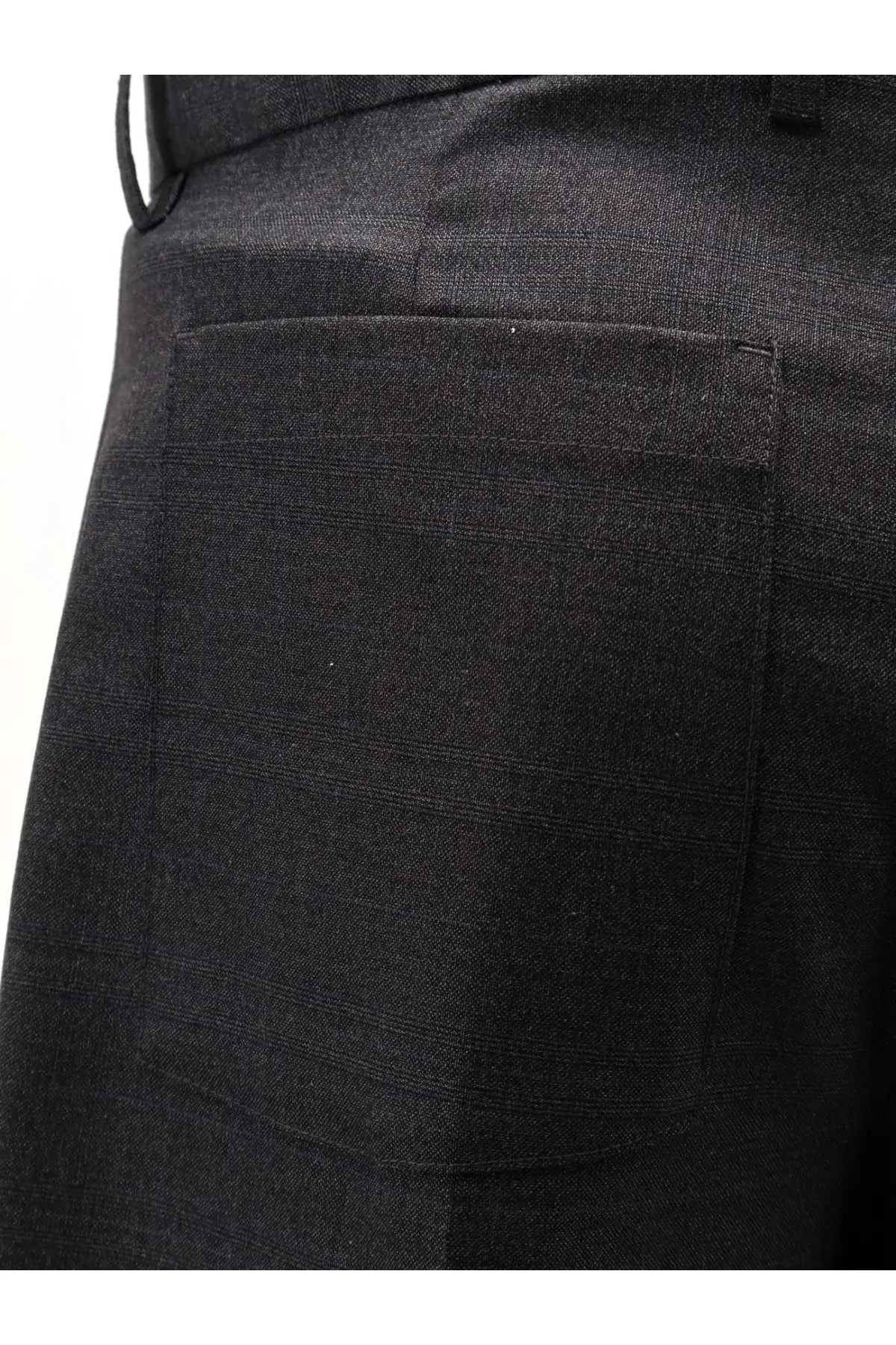 Dunst men’s black wool and silk bermuda shorts with dark gray textured trousers and subtle striped pattern front pocket