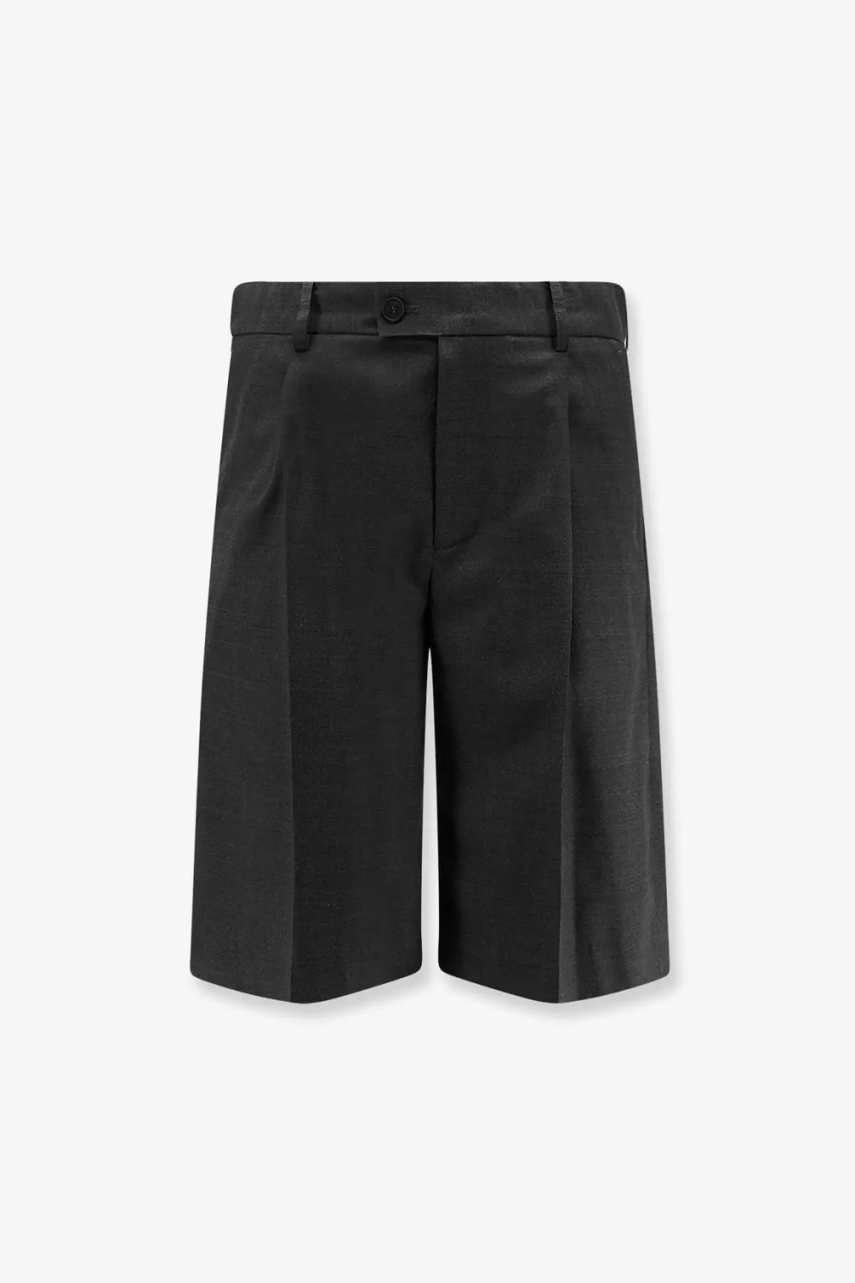 Black pleated bermuda shorts by dunst made of wool and silk with a tailored design and subtle texture