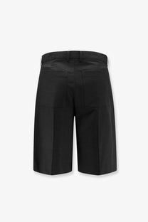 Black tailored wool and silk bermuda shorts with sleek structured design and subtle pleats at the back of dunst men’s