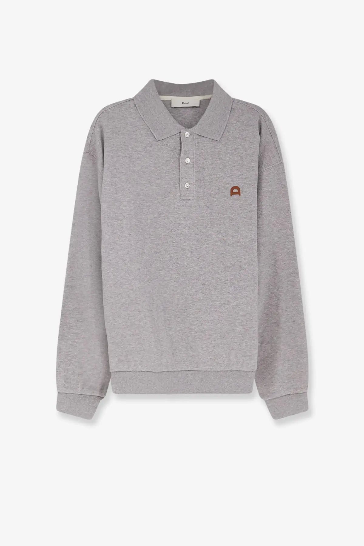 Dunst men’s grey heathered polo shirt with small brown embroidered logo on the left chest in soft breathable fabric