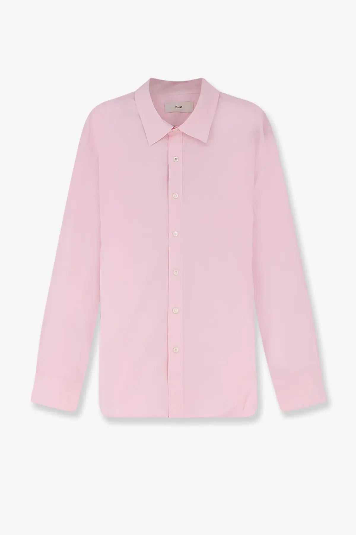 DUNST men’s unisex cotton shirt in soft pink with long sleeves classic collar and subtle stitching details