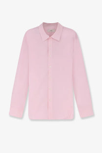 DUNST men’s unisex cotton shirt in soft pink with long sleeves classic collar and subtle stitching details