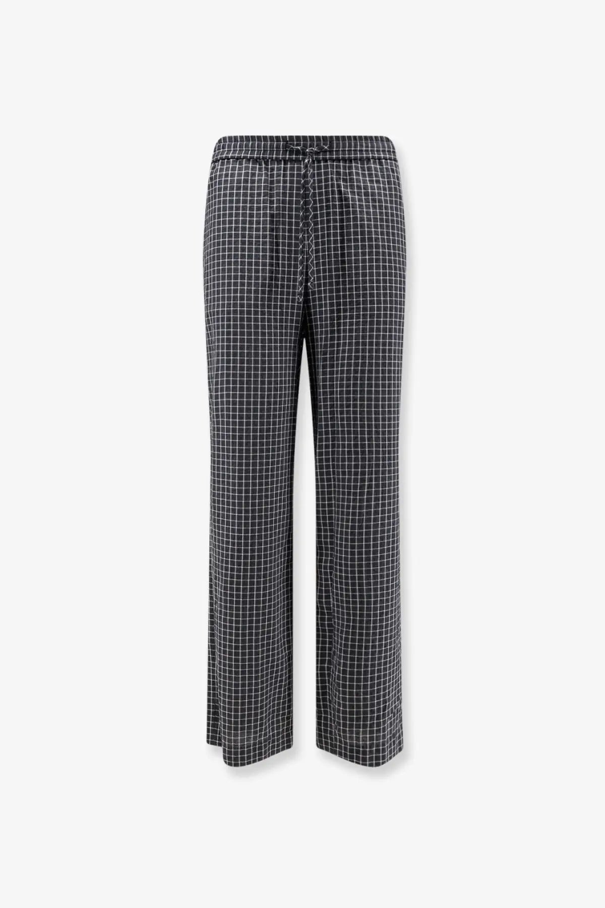 DUNST men’s unisex pajamas trousers black with black and white grid pattern wide-leg fit and elastic waistband