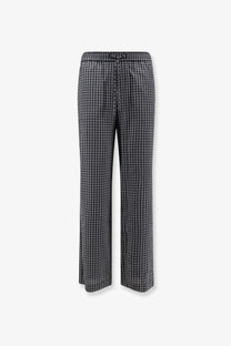 DUNST men’s unisex pajamas trousers black with black and white grid pattern wide-leg fit and elastic waistband