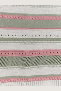Dunst men’s unisex sleeveless cotton sweater white with soft gray green and dusty pink striped knit and ribbed details