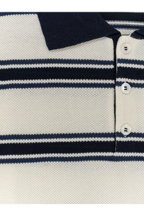 DUNST men’s unisex striped cotton polo shirt in navy and cream with textured knit fabric and white buttons