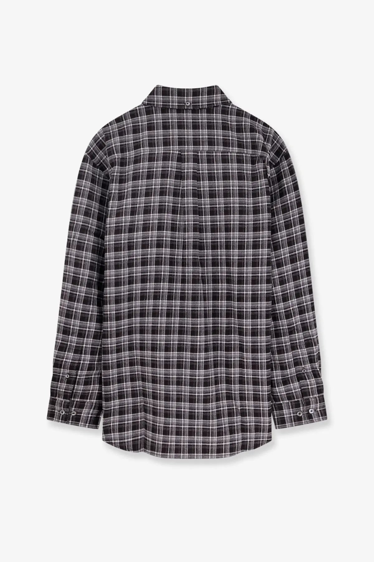 DUNST unisex black and white plaid long-sleeved flannel shirt with classic collar and button-up front