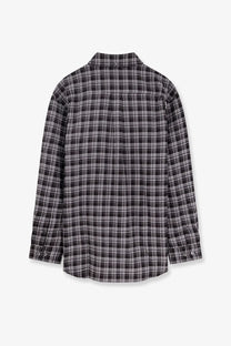 DUNST unisex black and white plaid long-sleeved flannel shirt with classic collar and button-up front
