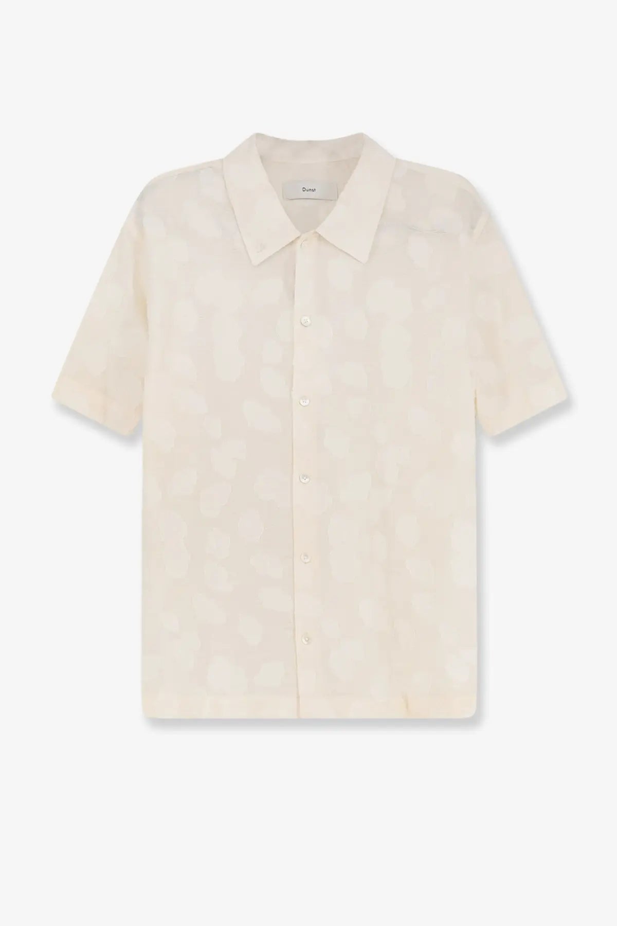 DUNST women’s holiday unisex shirt white cream short-sleeved button-up with subtle textured pattern and classic collar