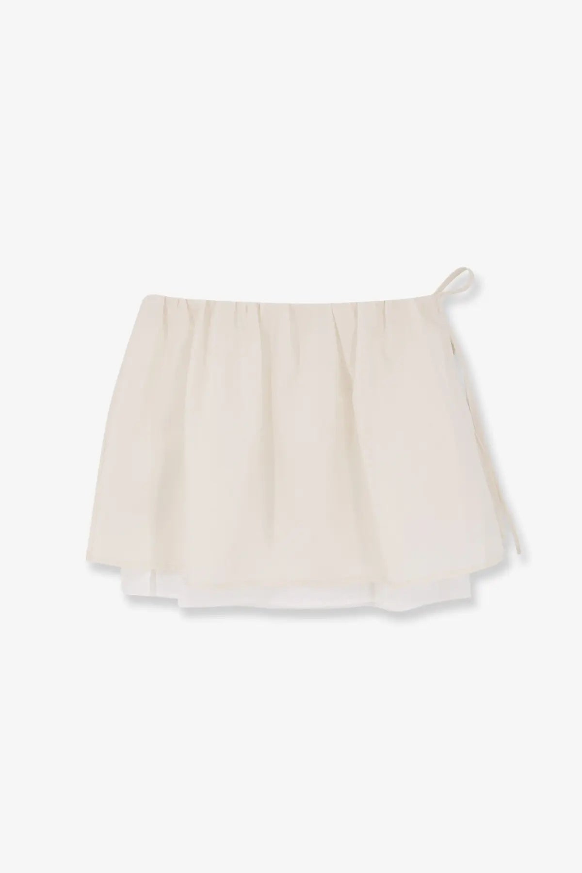 Dunst women’s layered volume mini skirt white in off-white chiffon with gathered waistband and delicate side tie