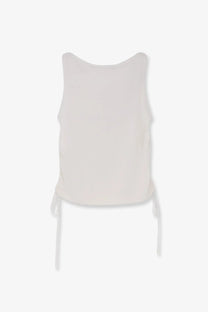 DUNST women’s off-white sleeveless knit top with relaxed fit and side ties for layering and casual wear