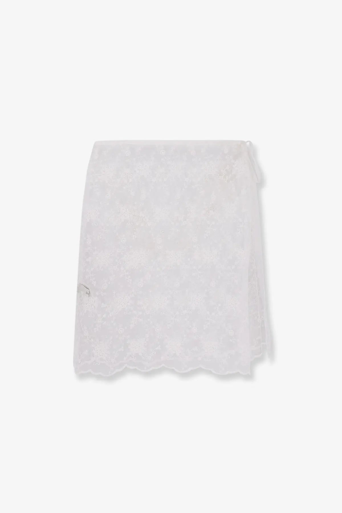 Dunst women’s white lace skirt with delicate scalloped hem and subtle floral embroidery perfect for layering