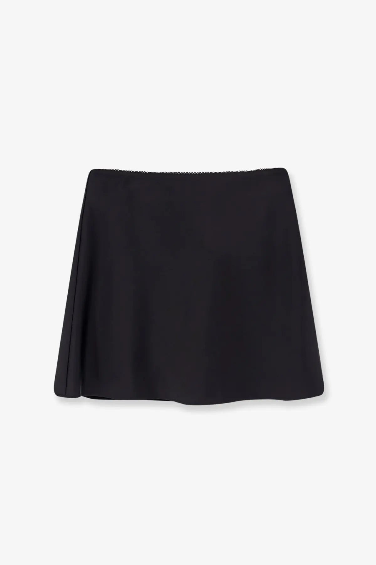 DUNST women’s black satin skirt with smooth sleek fabric pleated design and subtle textured waistband