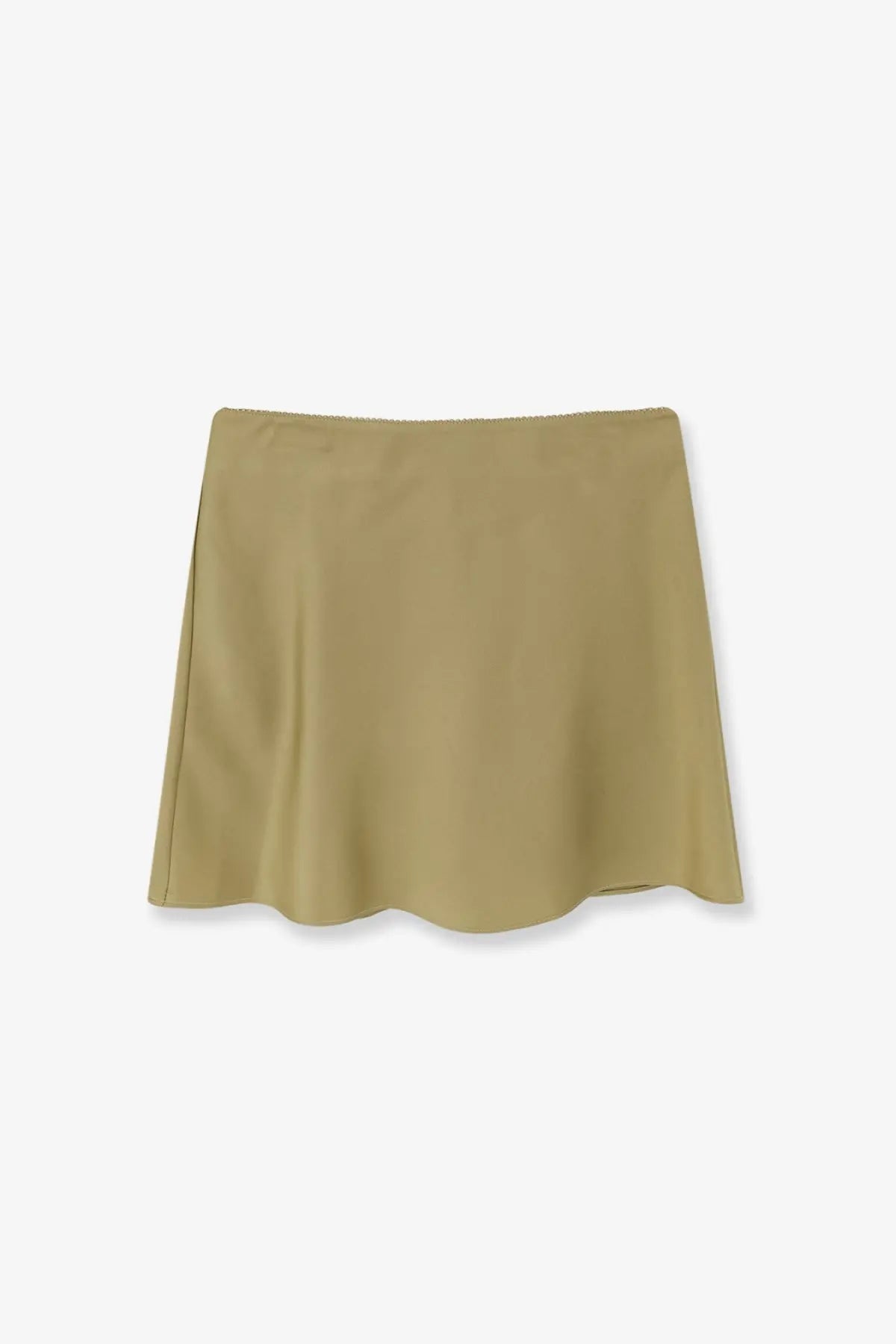 Dunst women’s satin skirt green featuring a sleek olive green pleated mini design with smooth flowing fabric and tailored seams