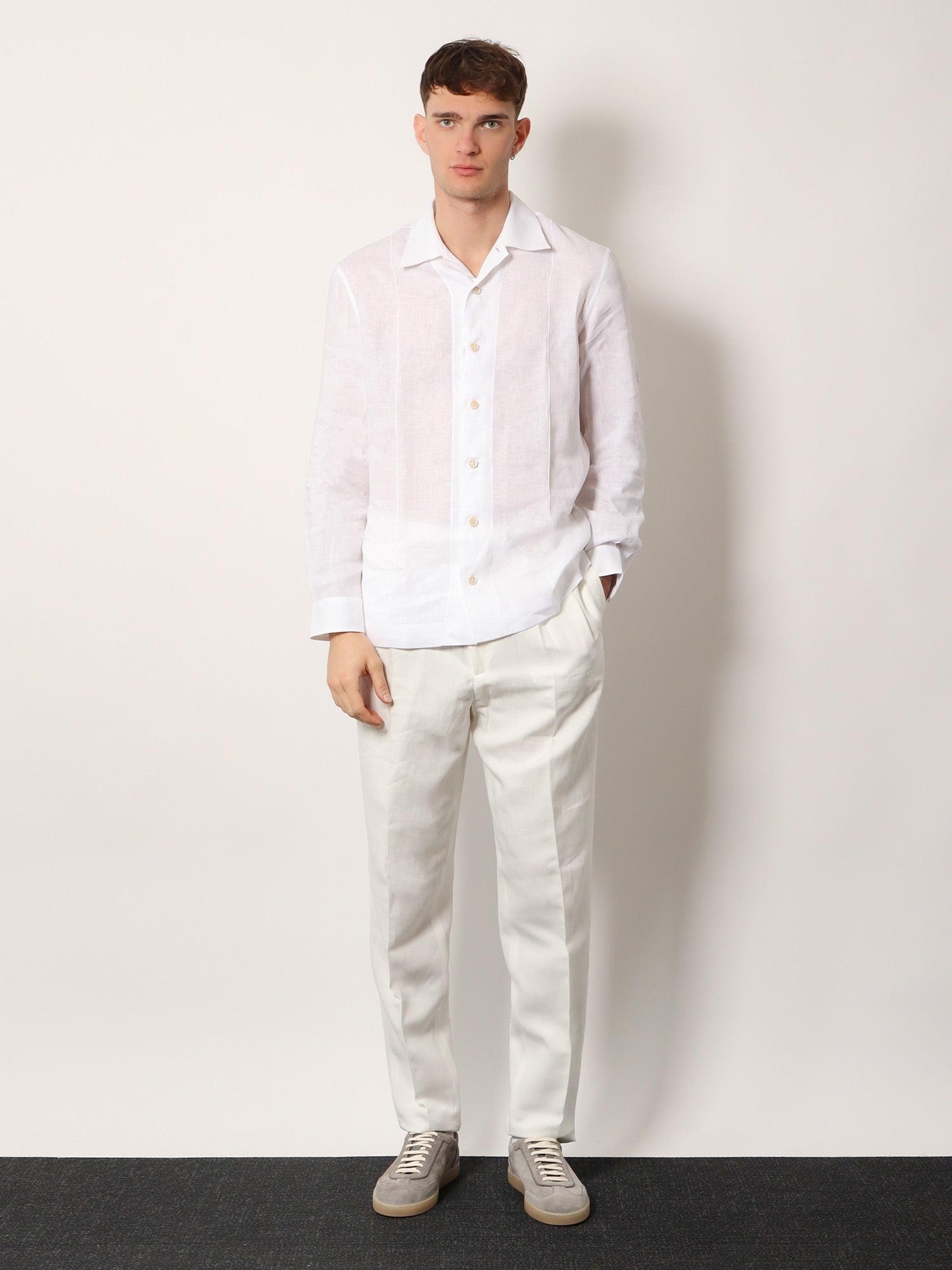 Brunello Cucinelli Men's Easy Fit Linen Shirt White