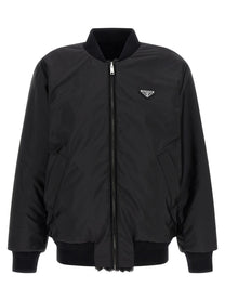 PRADA Eco Fur and Re Nylon Reversible Bomber Jacket Black