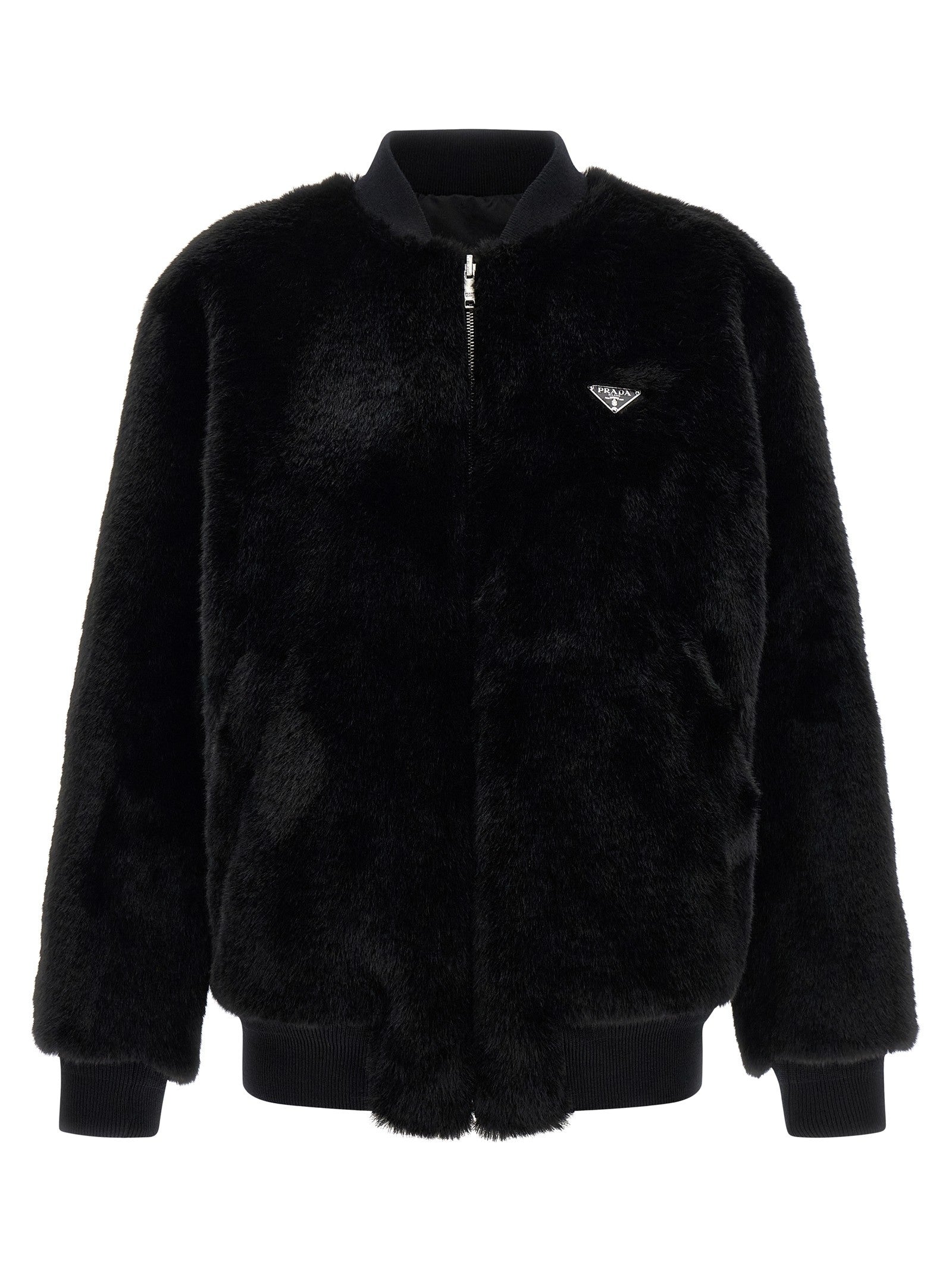 PRADA Eco Fur and Re Nylon Reversible Bomber Jacket Black