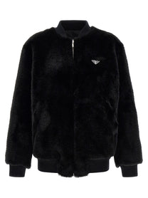 PRADA Eco Fur and Re Nylon Reversible Bomber Jacket Black