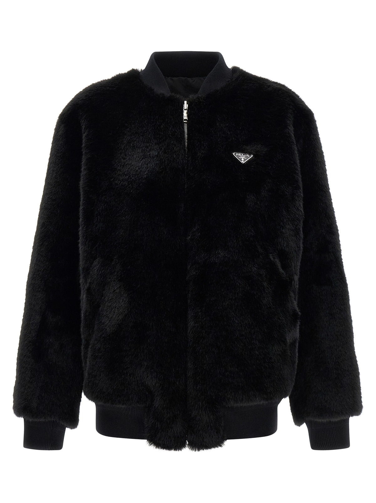 PRADA Eco Fur and Re Nylon Reversible Bomber Jacket Black