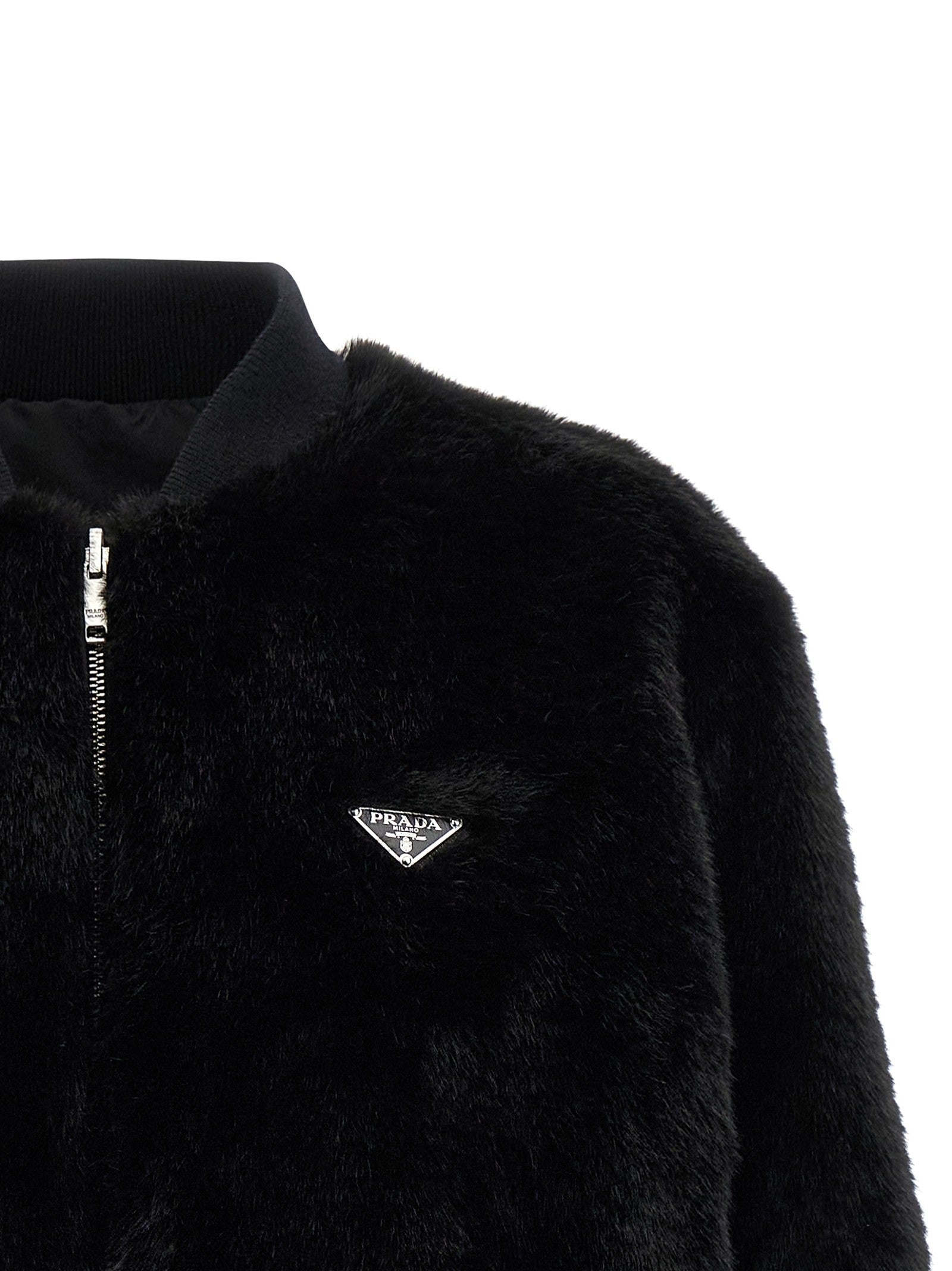 PRADA Eco Fur and Re Nylon Reversible Bomber Jacket Black
