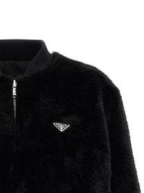PRADA Eco Fur and Re Nylon Reversible Bomber Jacket Black