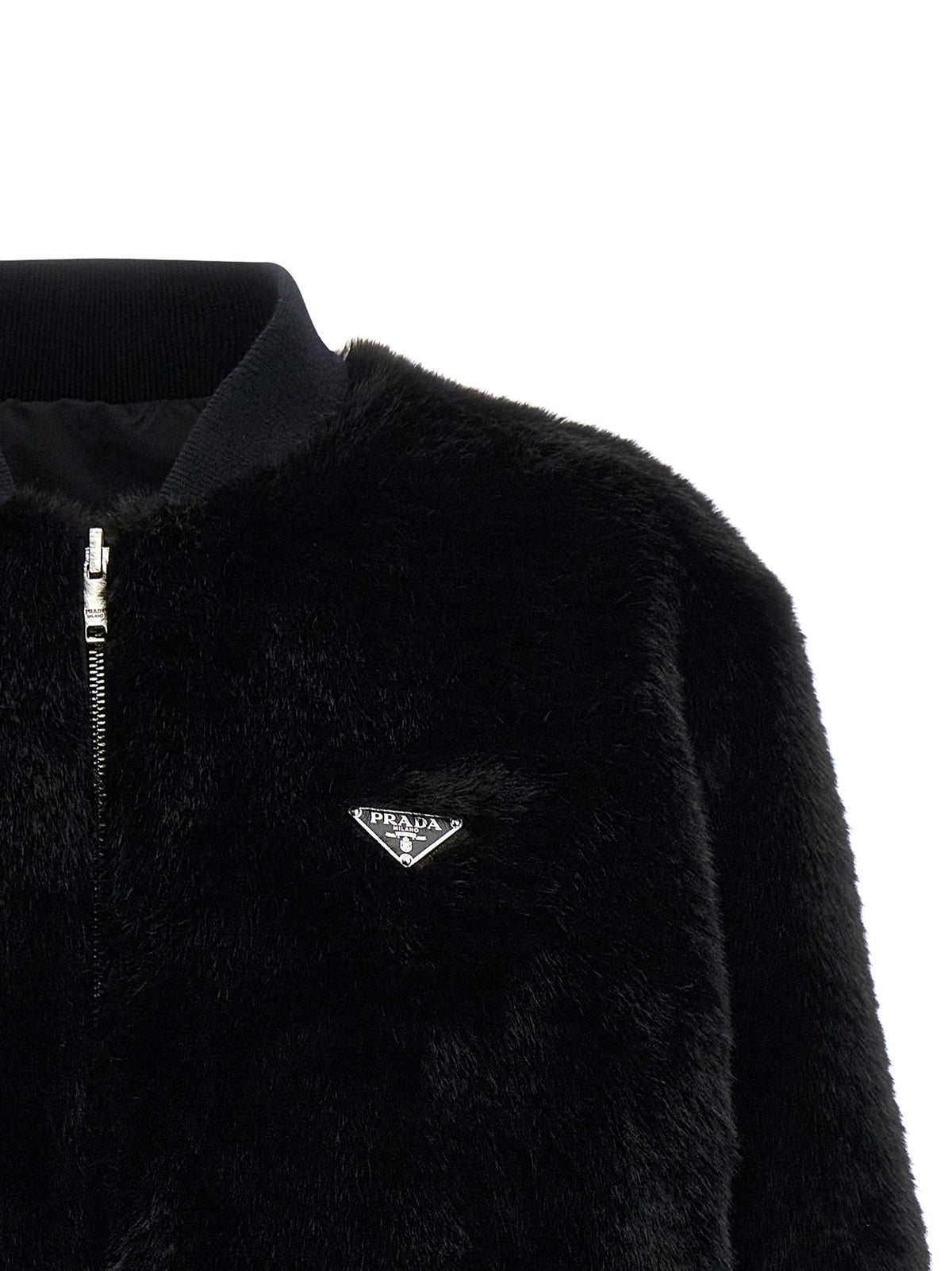 PRADA Eco Fur and Re Nylon Reversible Bomber Jacket Black, view 4