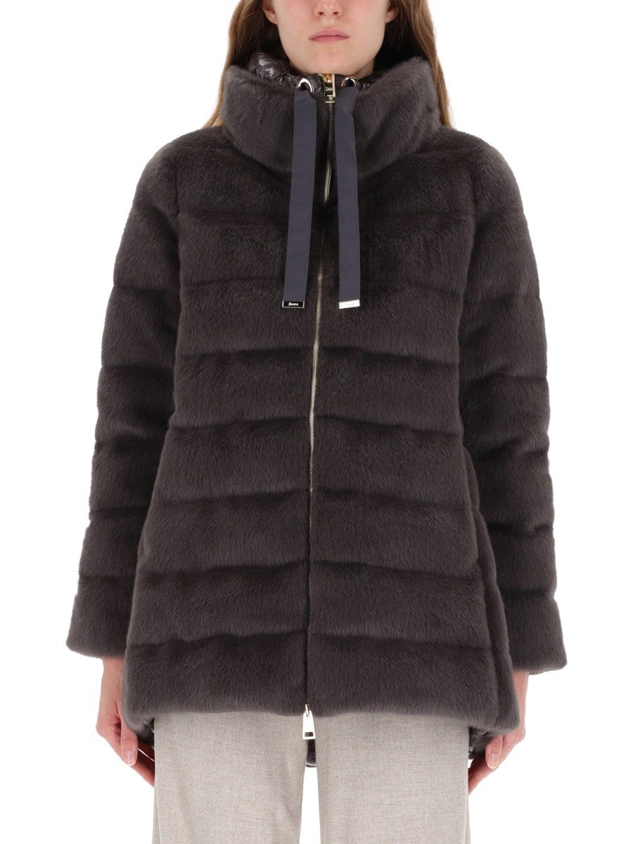 Herno Women's Eco Fur Down Jacket Brown Herno