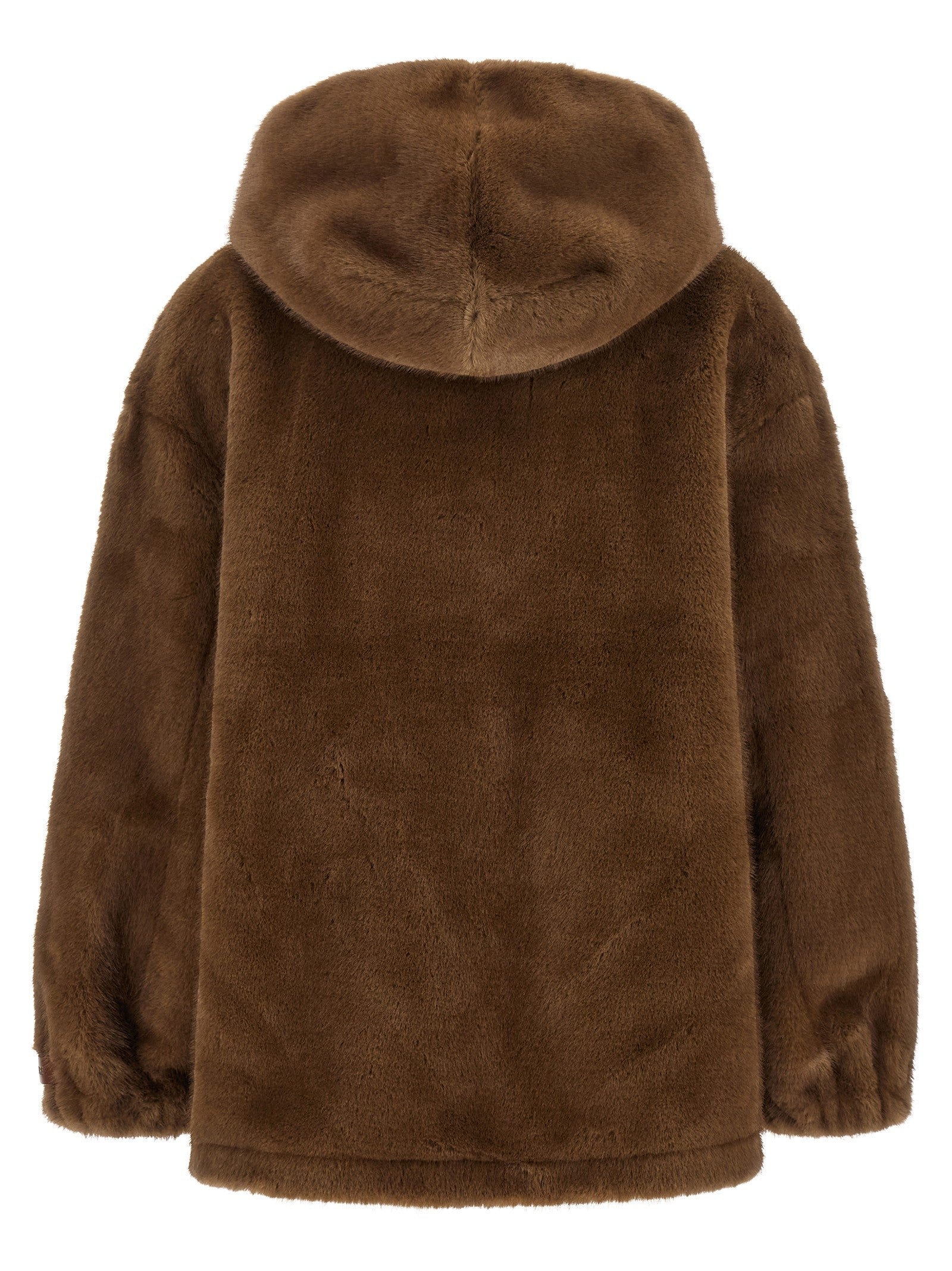 LOU ANDREA Eco Fur Hooded Jacket Brown