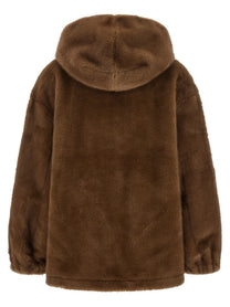 LOU ANDREA Eco Fur Hooded Jacket Brown